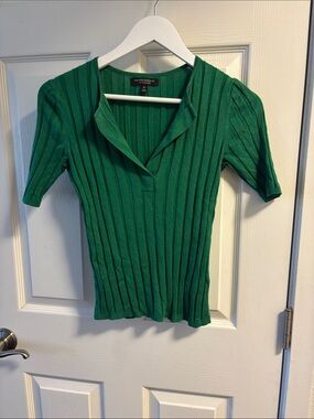 Banana Republic Emerald Ribbed Short-Sleeve Polo Top